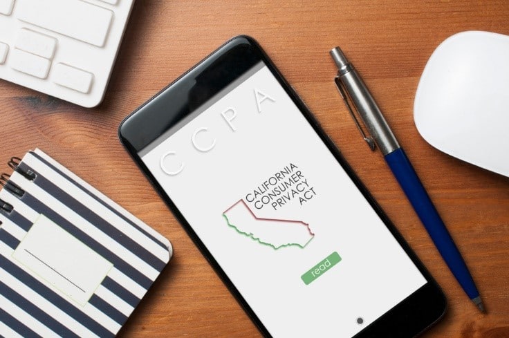 California Consumer Privacy Act displayed on phone screen.